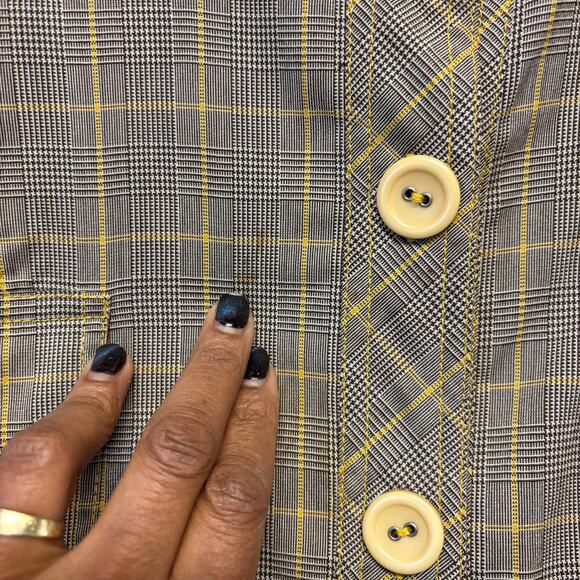 Lane Bryant Plaid Button Front Tunic Top Yellow Check Peplum Preppy Academia - Picture 2 of 8